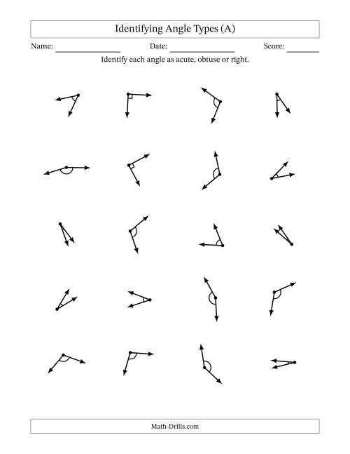 Identifying Acute, Obtuse And Right Angles With Angle Marks (A)