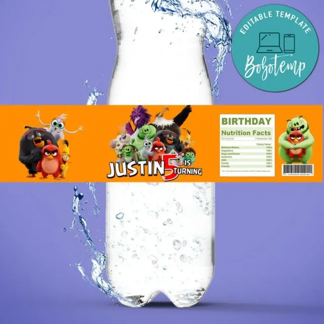 Free) Angry Birds Canva Birthday Water Bottle Labels