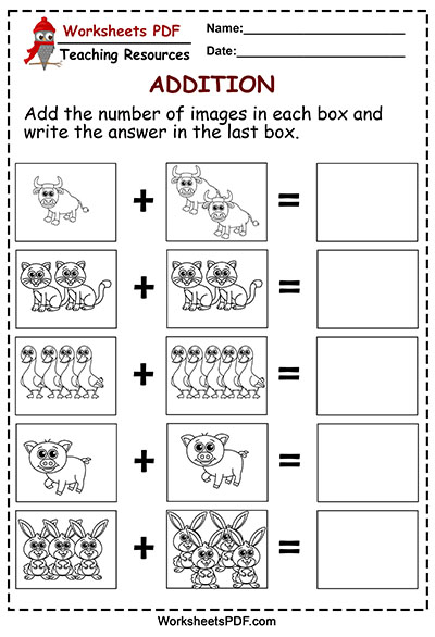 animal addition worksheet for kindergarten