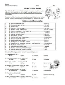 animal dichotomous key worksheet