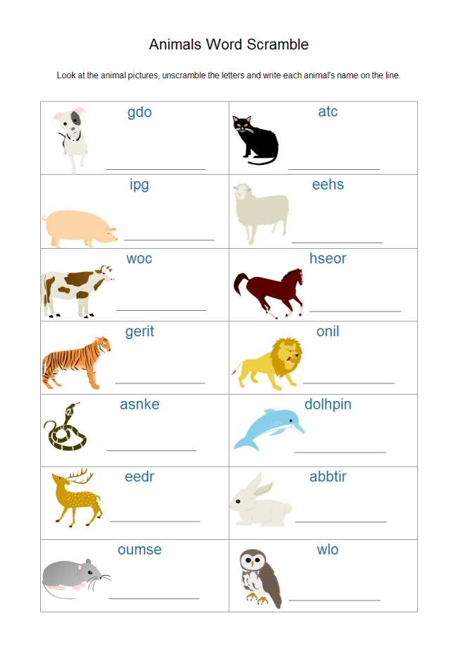 animal family worksheet