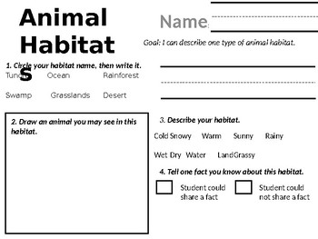 animal habitats worksheet for first grade