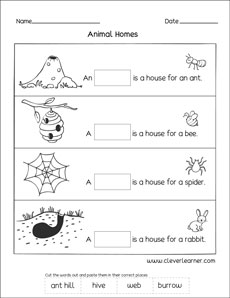 animal home worksheet