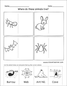 Animal houses printables and worksheets for preschools