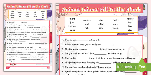 animal idioms worksheet