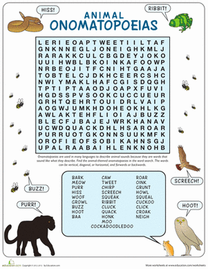 animal onomatopoeia worksheet