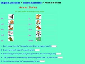 Animal Similes Worksheet for 3rd - 5th Grade | Lesson Planet