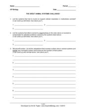 The Great Animal Systems Challenge! Worksheet for 11th - 12th ...