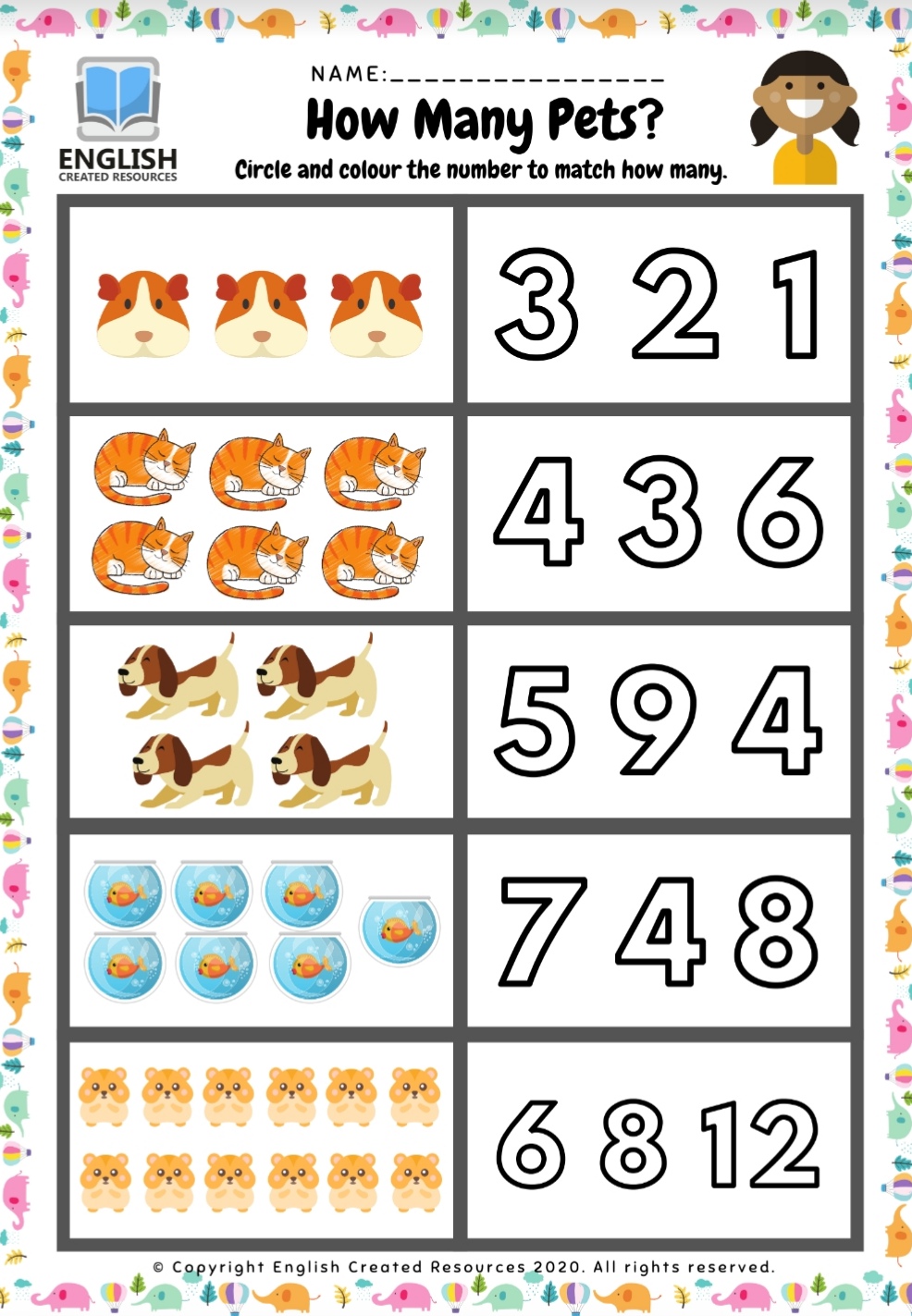 Math Worksheets For Kids (Count the Animals) - English Created ...