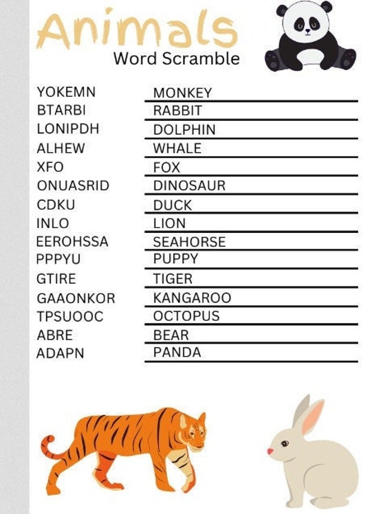 Animals Word Scrambles and Word Searches Printable Activities and Animals Word Scrambles and Word Searches Printable Activities and