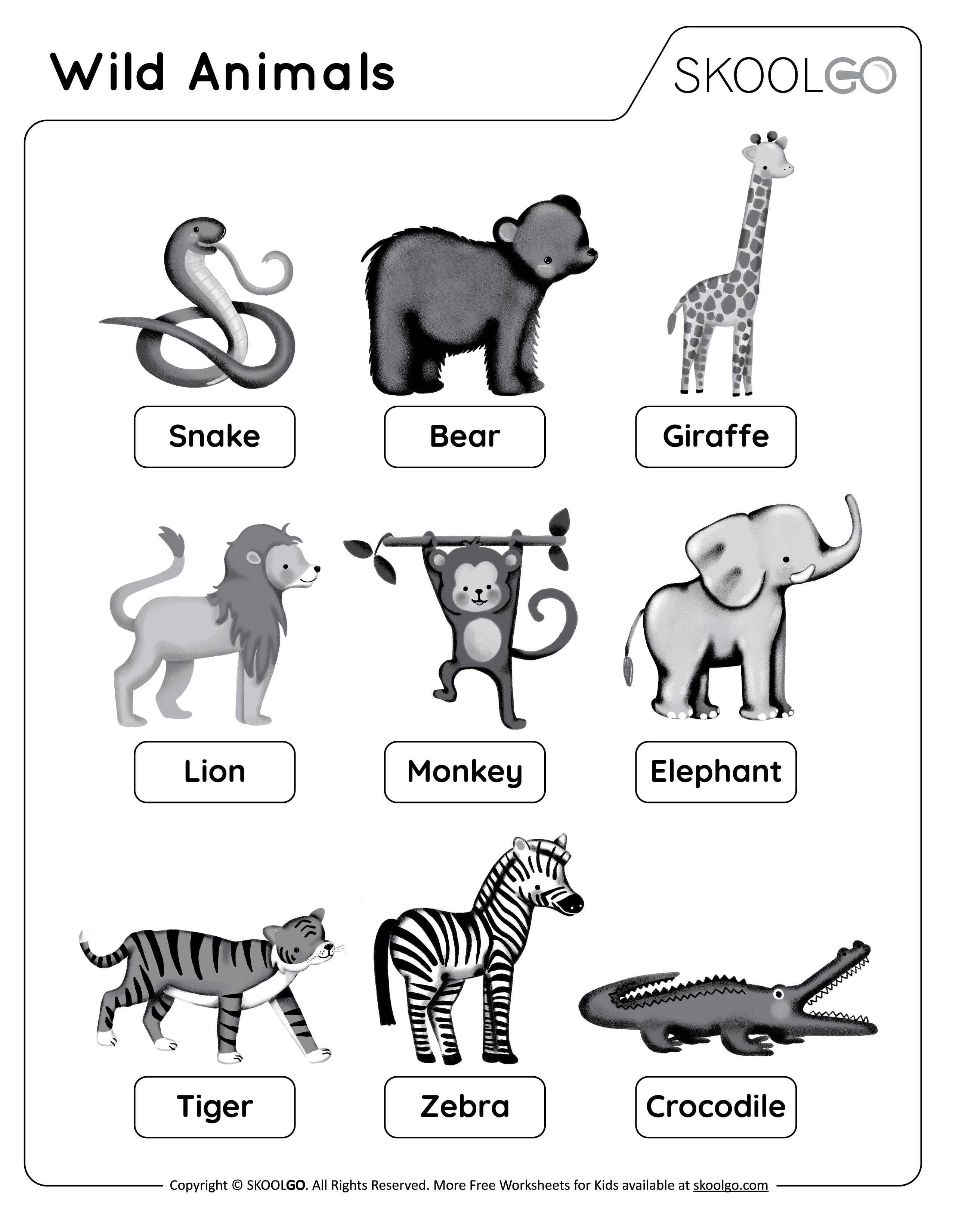 Wild Animals - Free Worksheet - SKOOLGO