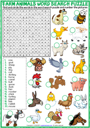 Farm Animals ESL Vocabulary Worksheets