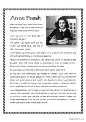 anne frank worksheet middle school