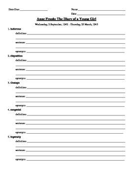 anne frank worksheet middle school
