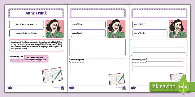 anne frank worksheet