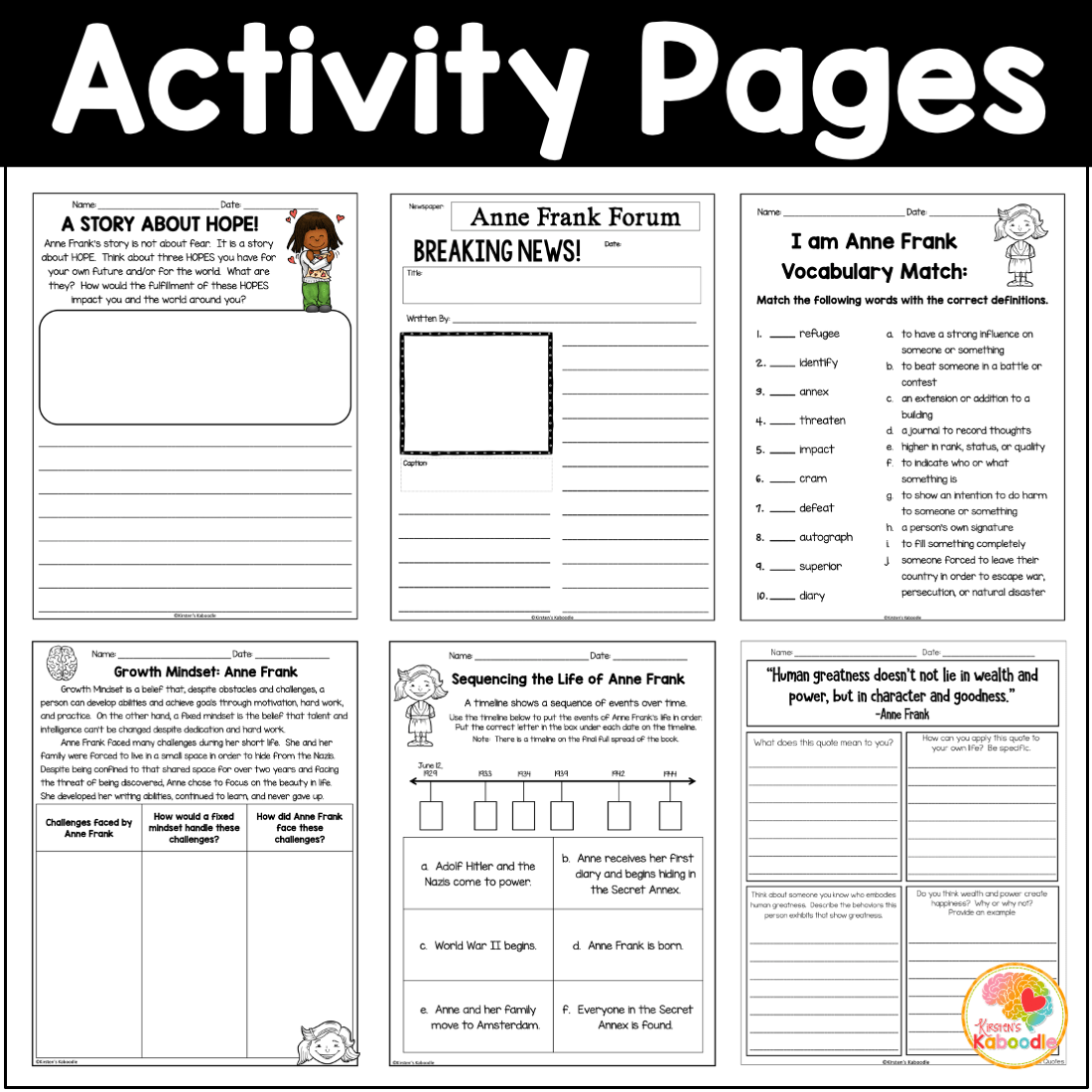 anne frank worksheet