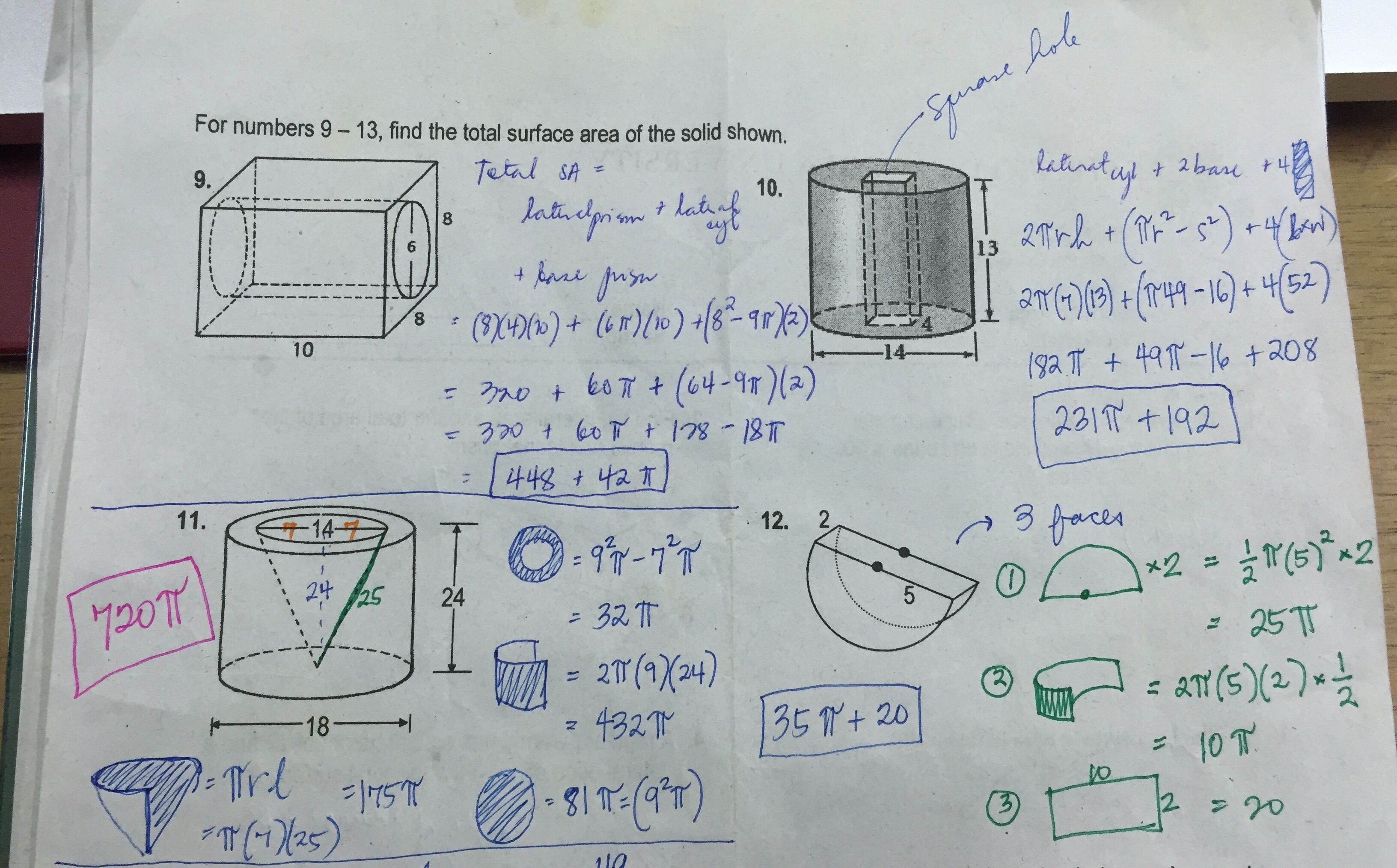 Grade 11 SURFACE AREA Worksheet ANSWER KEY - Ateneo High School ...