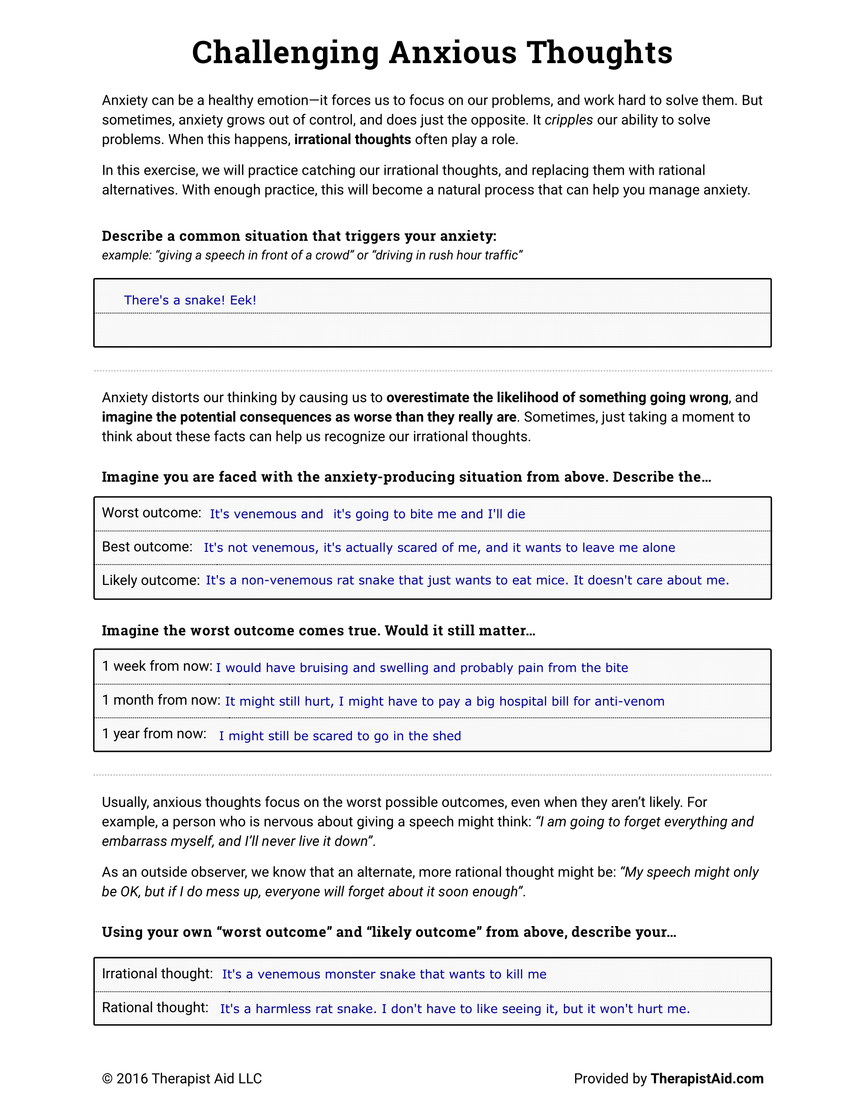 anti anxiety worksheet