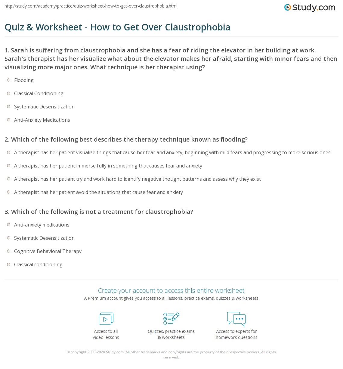Quiz &  Worksheet - How to Get Over Claustrophobia | Study.com