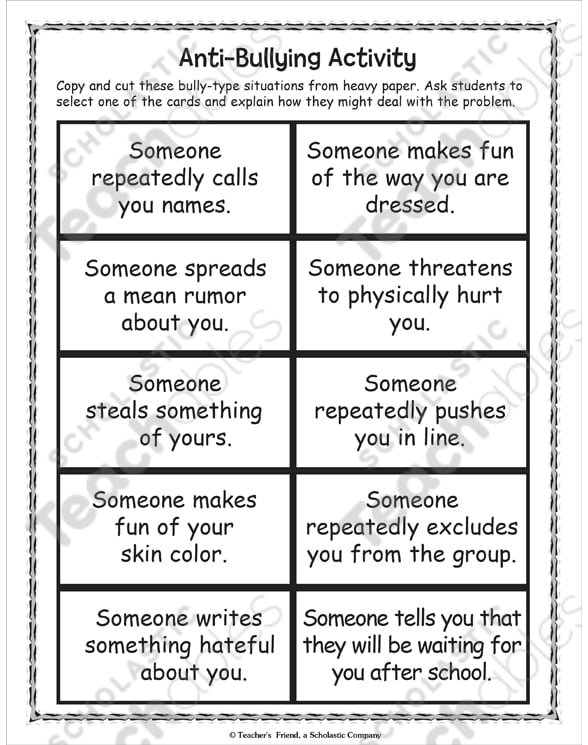 anti bullying worksheet activities