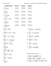 antiderivative worksheet