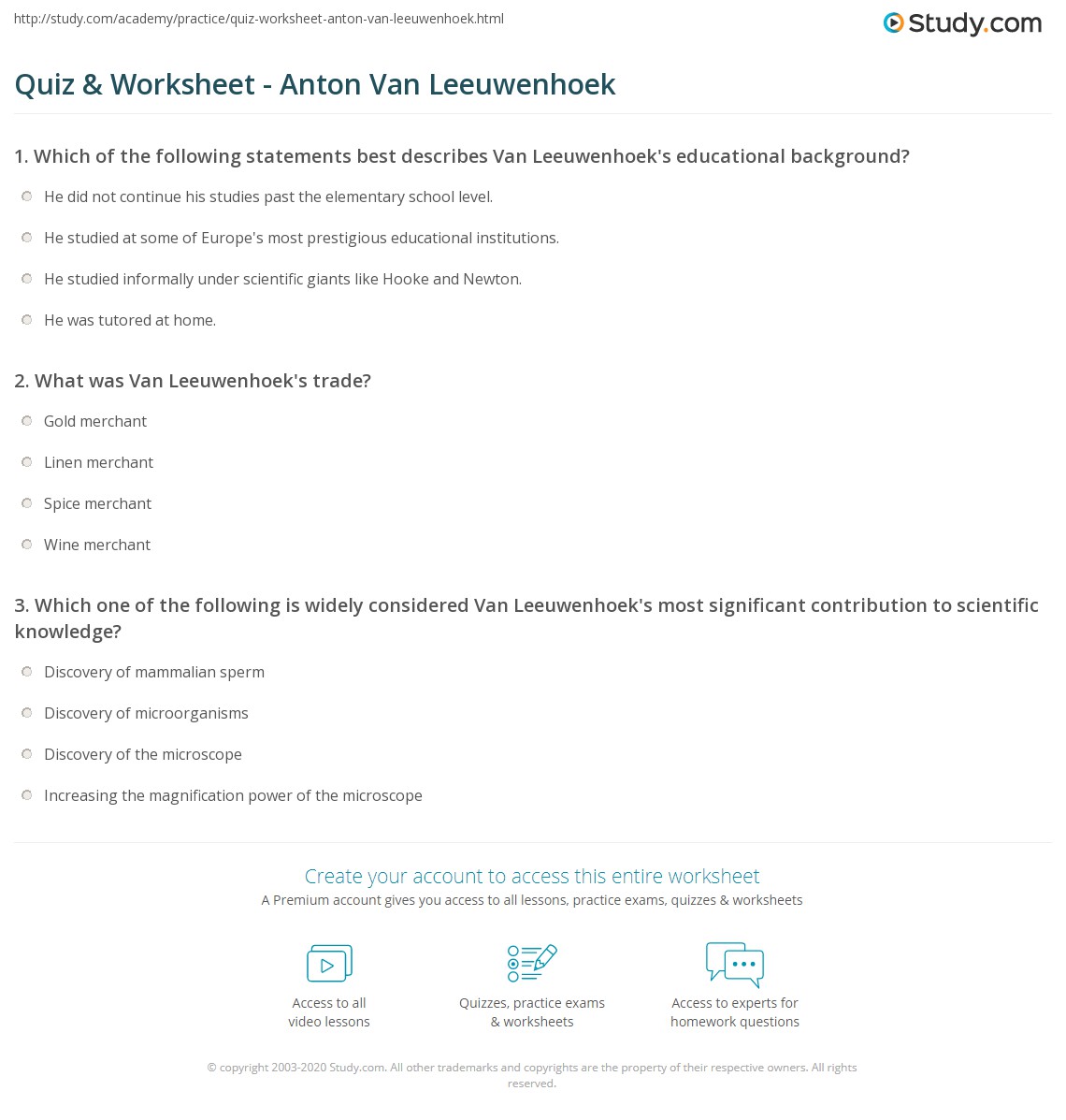 anton van leeuwenhoek worksheet