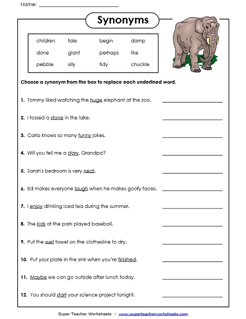antonym worksheet 2nd grade