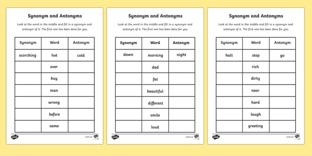 Synonyms and Antonyms Worksheet - KS2 English (teacher made)
