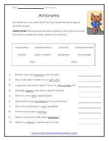 Antonym Worksheets