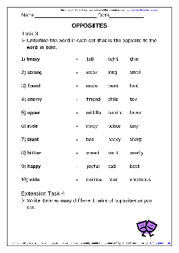 Antonyms Worksheets - TheWorksheets.CoM - TheWorksheets Library