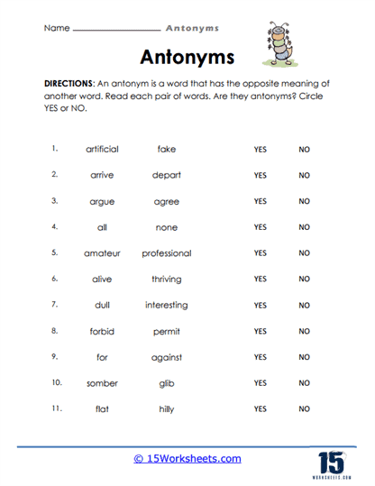 Antonyms Worksheets - 15 Worksheets Library