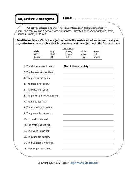 Adjective Antonyms | 2nd Grade Adjective Worksheets