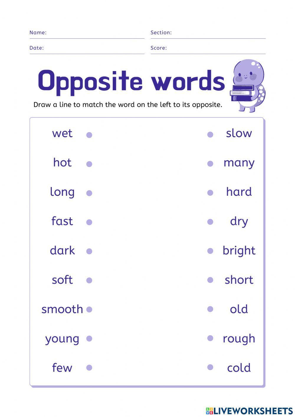 Antonyms worksheet for Grade 2  