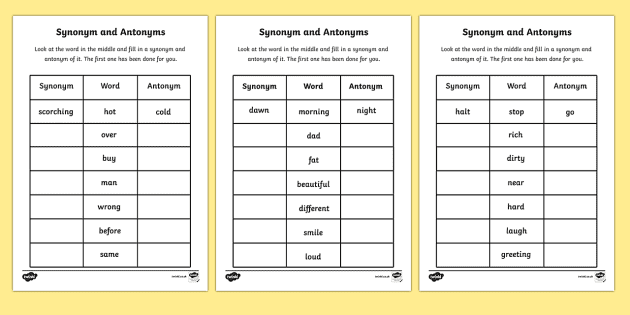 Synonyms and Antonyms Worksheet - KS2 English (teacher made)