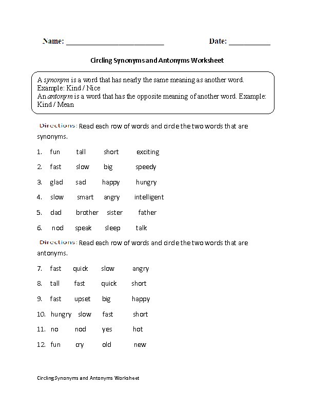 worksheets library | Antonyms Worksheets