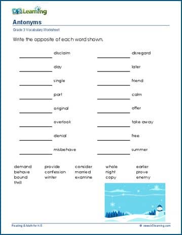 Antonyms exercises | Worsheets library