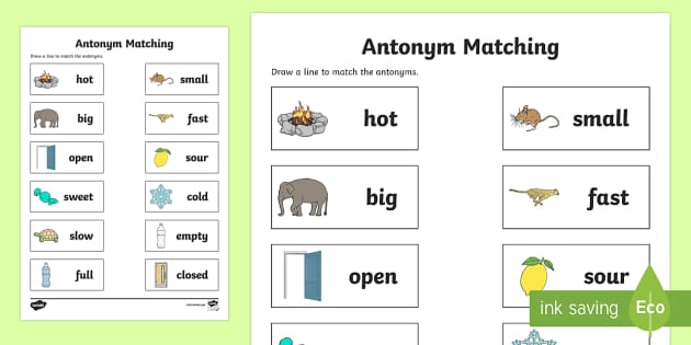 antonyms worksheet for kindergarten