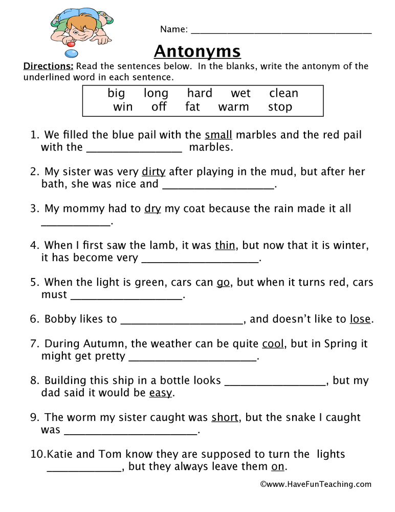 Antonym Worksheet  