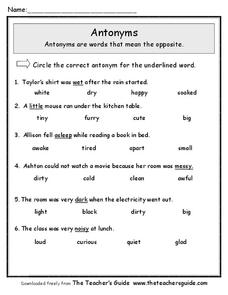 antonyms worksheet for