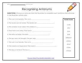 antonyms worksheet for