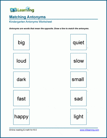 Matching Antonyms Worksheets | Worsheets library