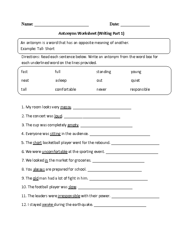 worksheets library | Antonyms Worksheets