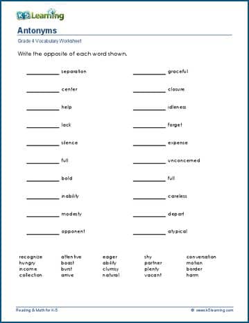 Antonyms worksheets | Worsheets library