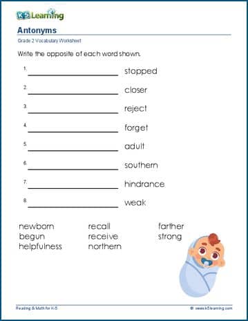 Antonyms for grade 2 | Worsheets library