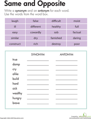 Synonyms and Antonyms | Interactive Worksheet 