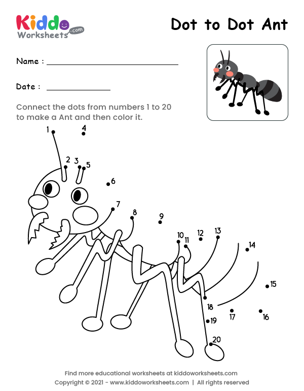 Free Printable Dot to Dot Ant Worksheet - kiddoworksheets
