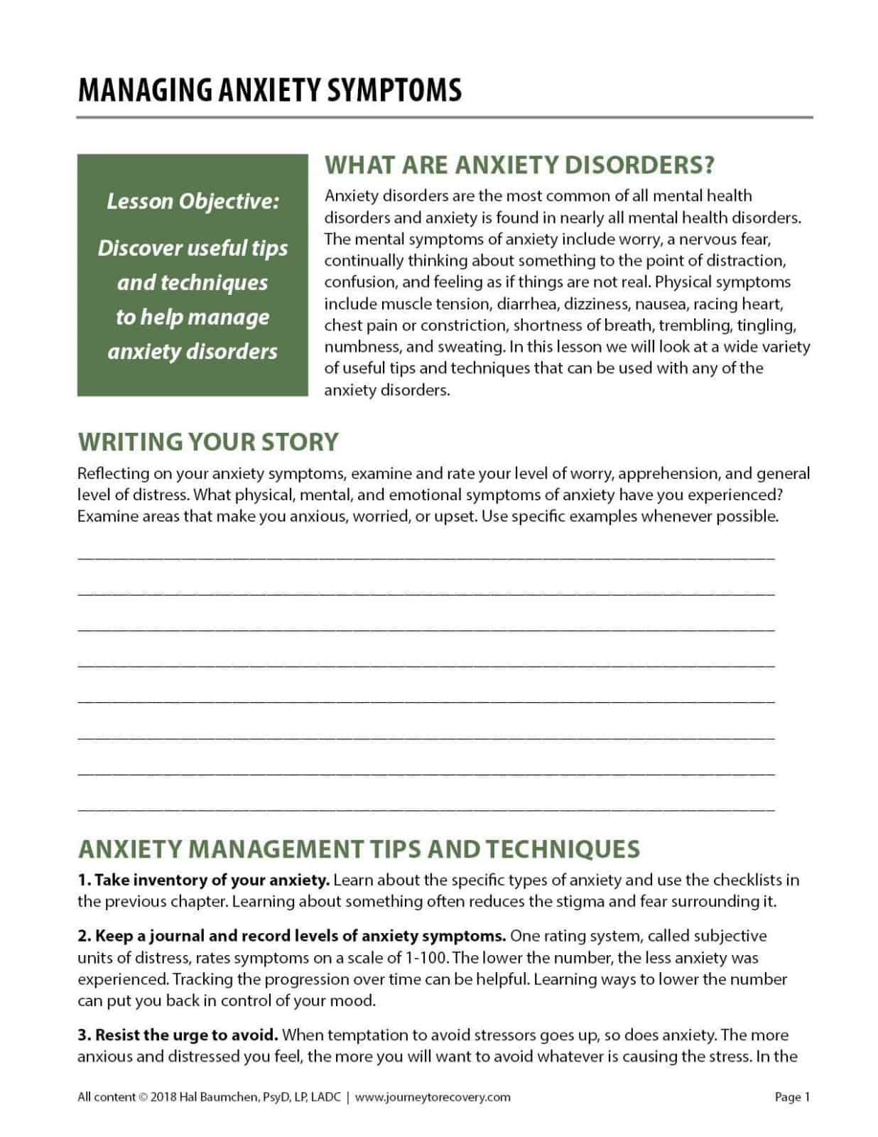 Managing Anxiety Symptoms (COD Worksheet) - Journey To Recovery