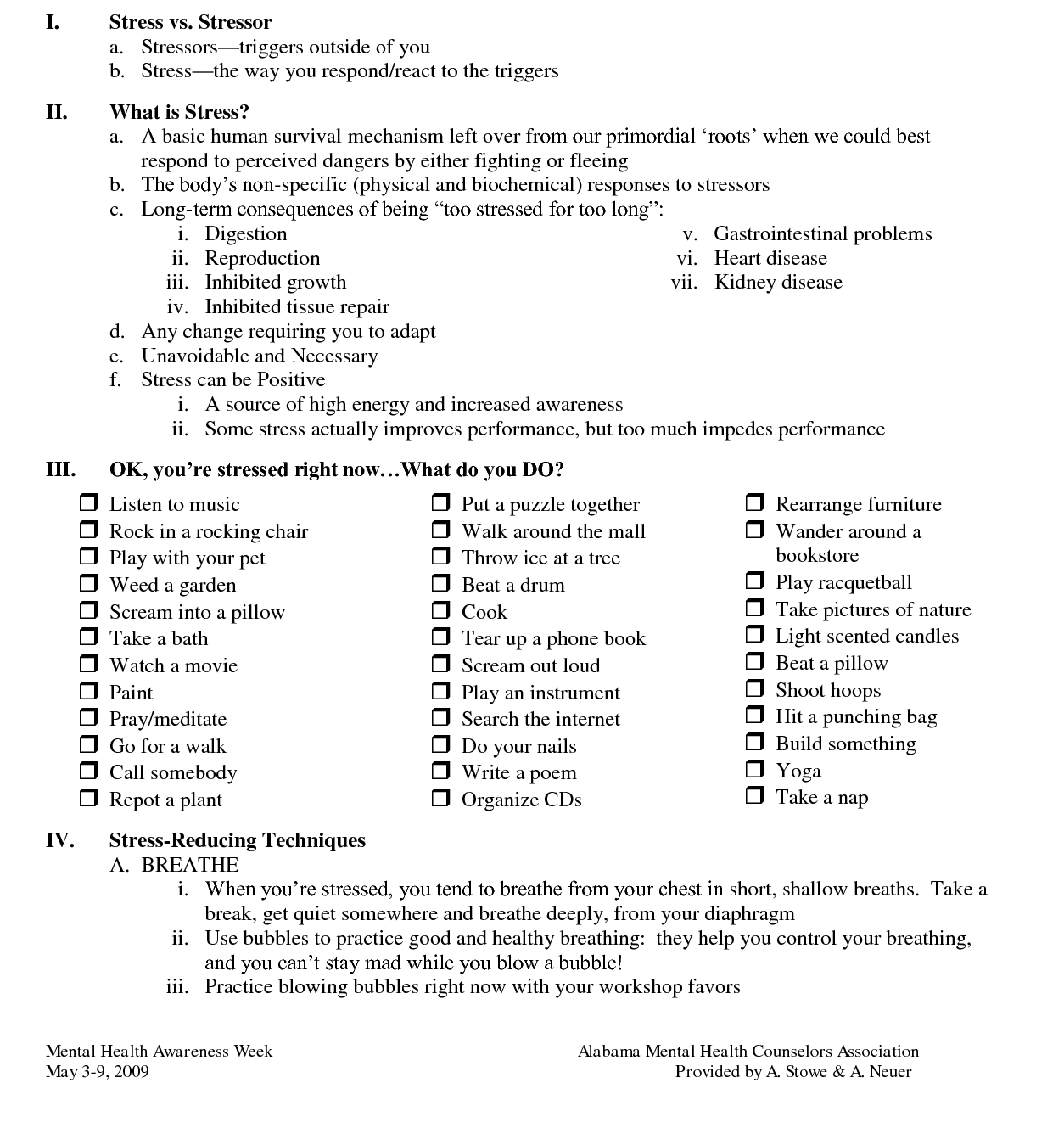 Stress Management Worksheet - Eastern
