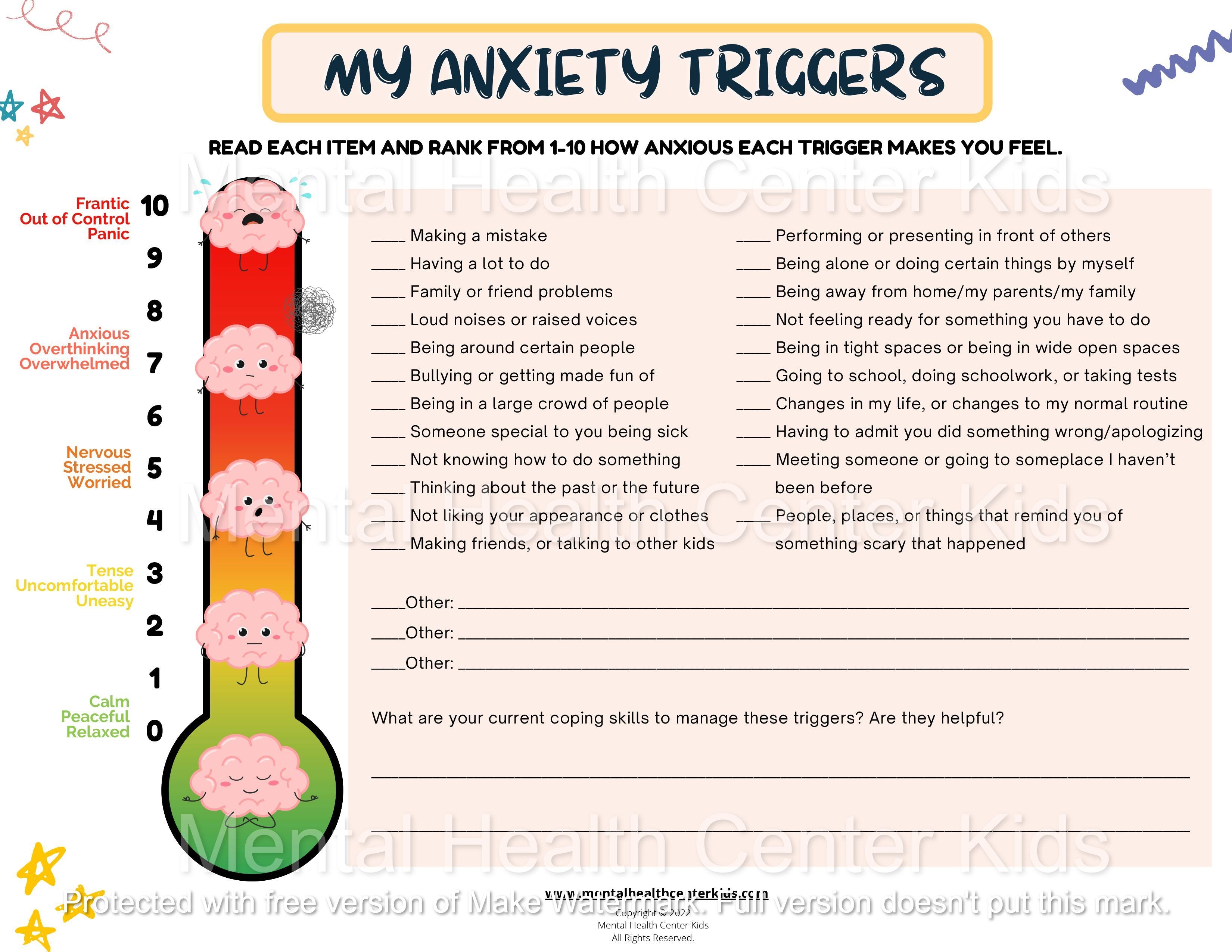 anxiety skills worksheet