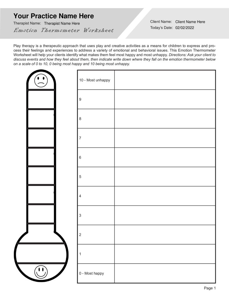 Play Therapy Emotion Thermometer Worksheet PDF -